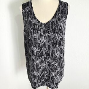 Onyx Nite Black & Silver Sleeveless Sparkly Sequined Top, Size 1X